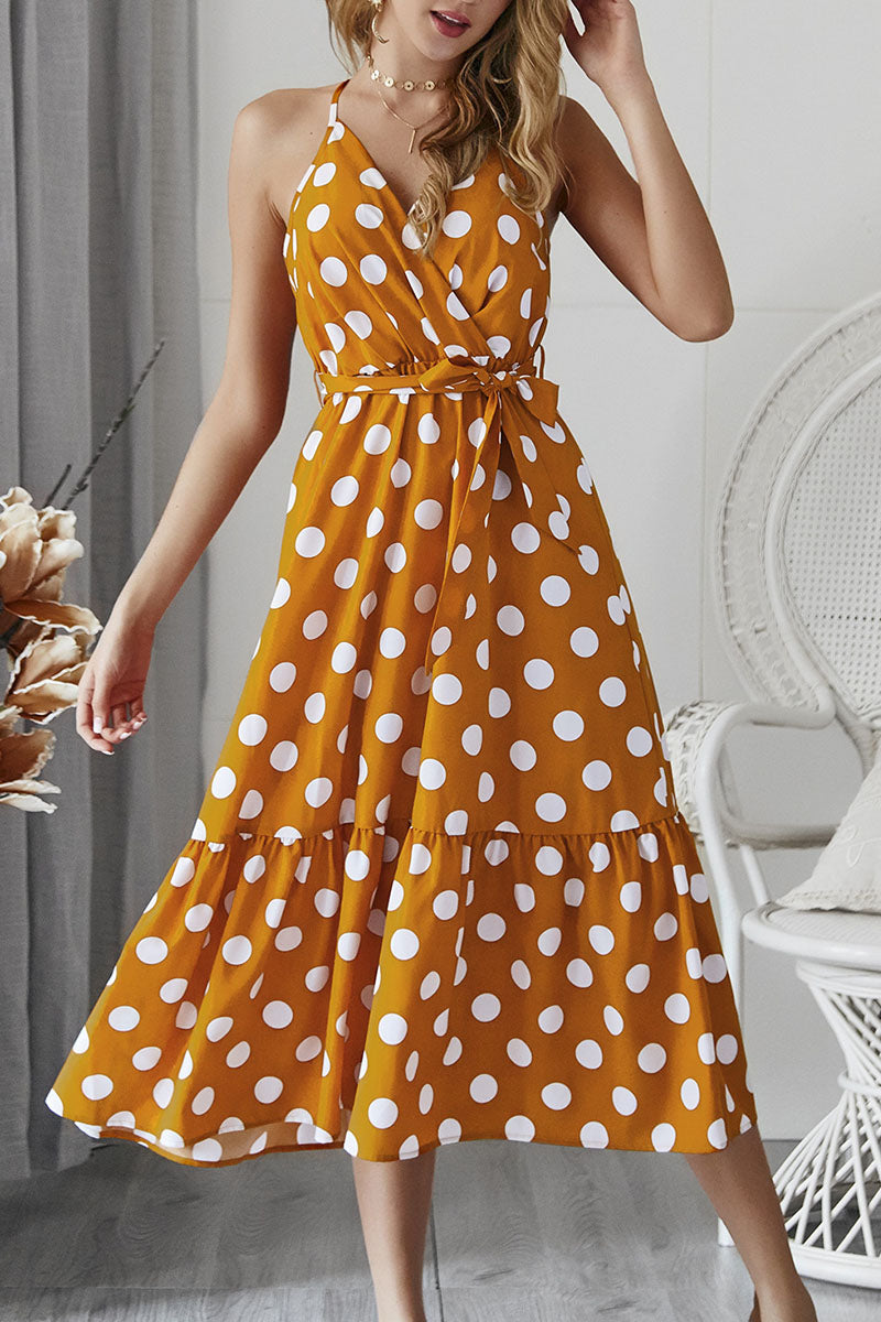 acelimosf™-Fashion Casual Dot Frenulum V Neck A Line Dresses