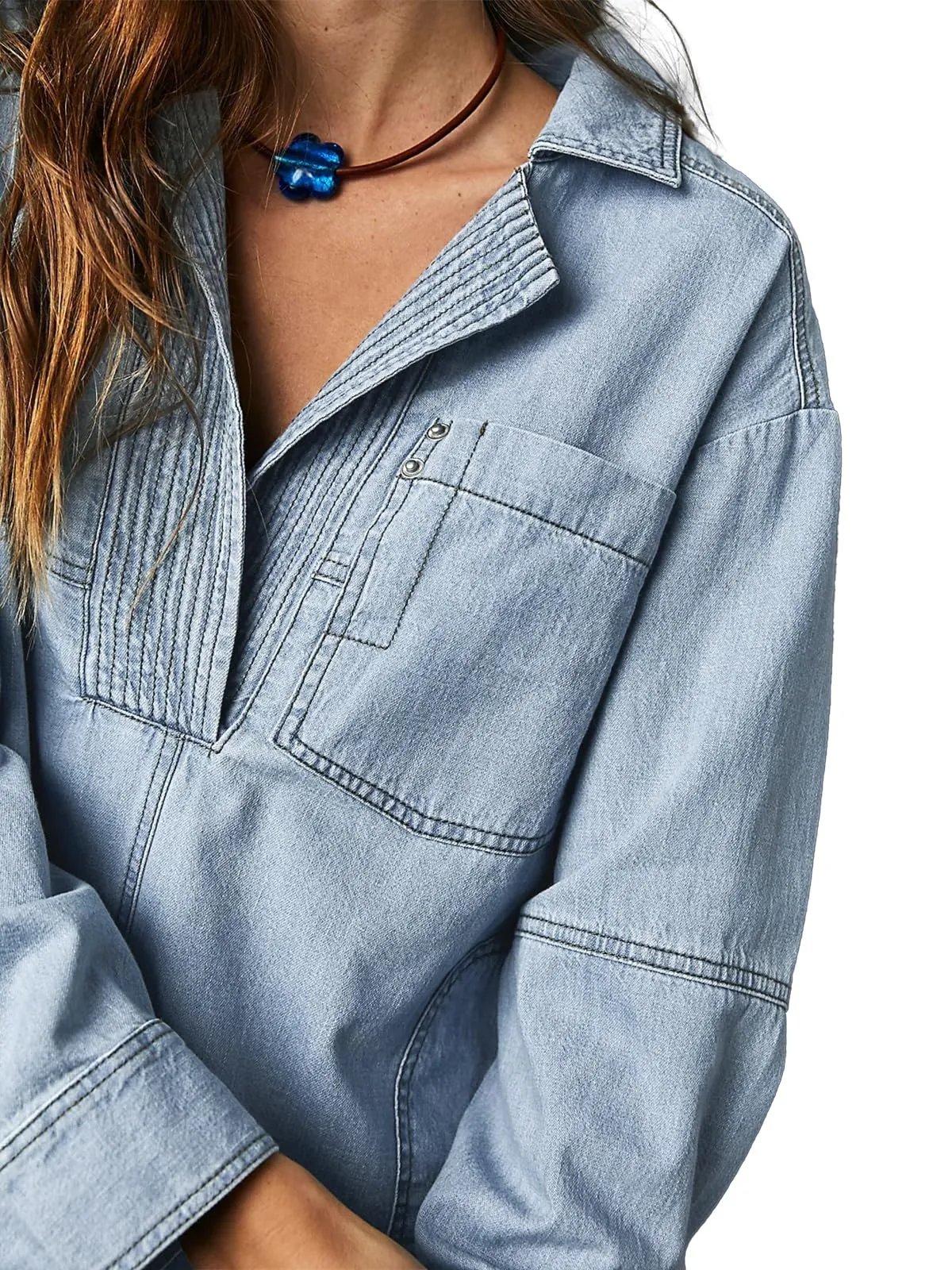 Limited time sale🔥Women's Denim V-Neck Pullover Shirt
