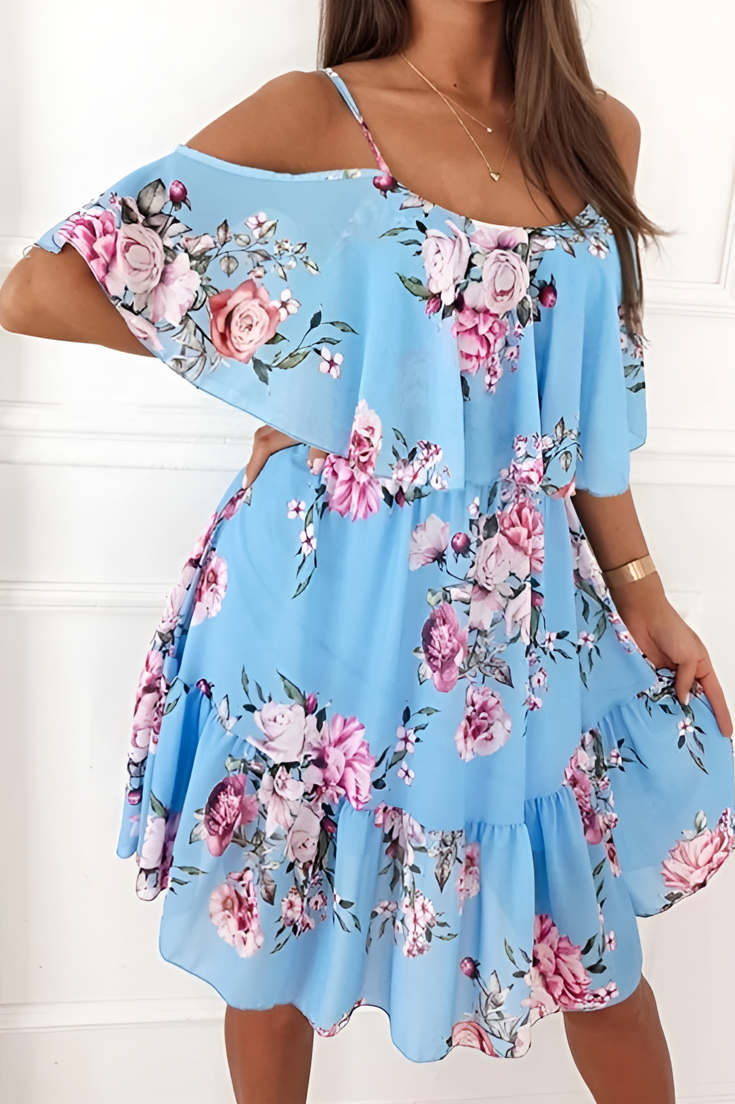 acelimosf™-Chiffon printed strapless off-shoulder sexy dress