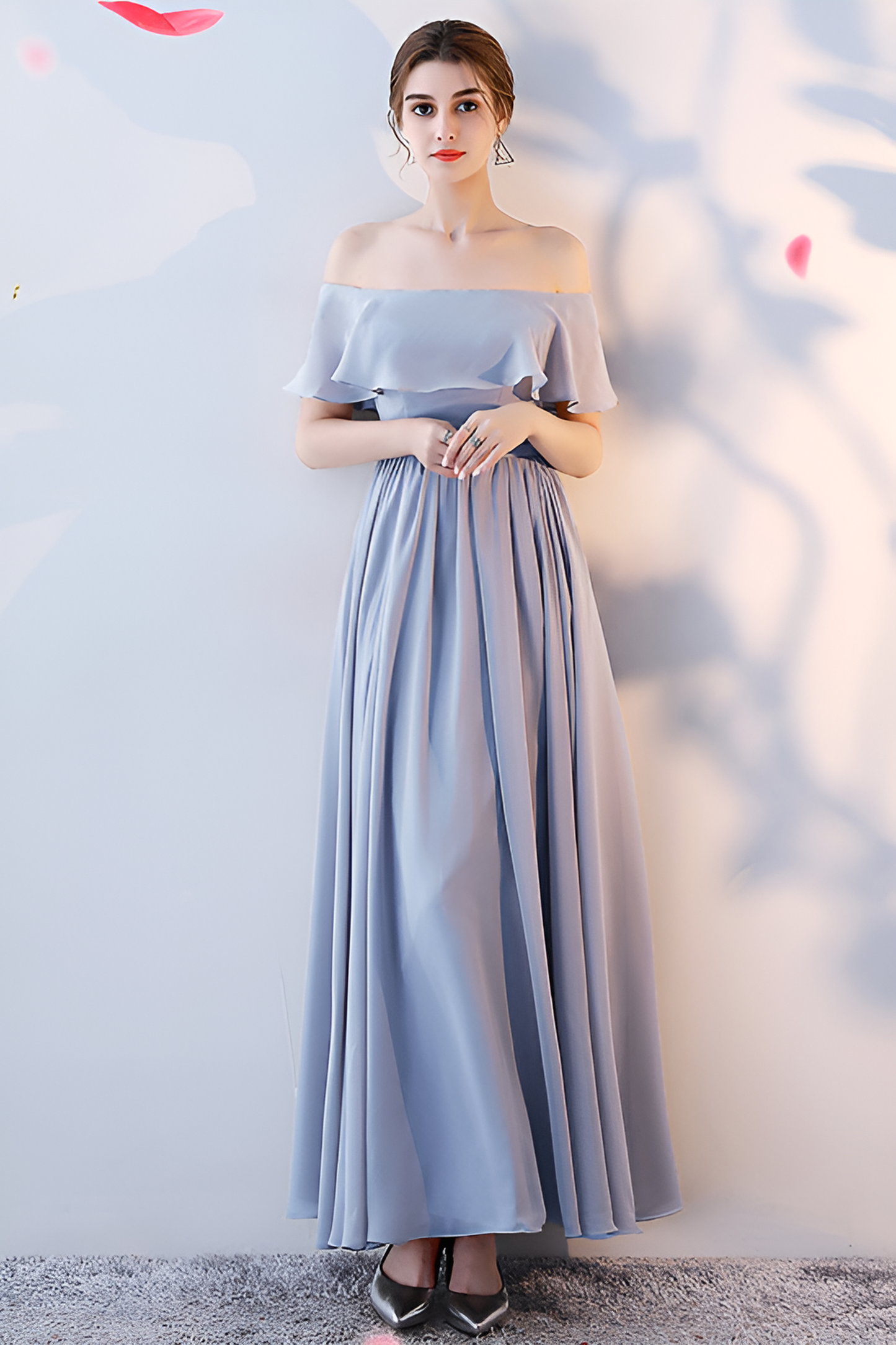 acelimosf™-Bridesmaid dress annual party banquet silver gray evening dress