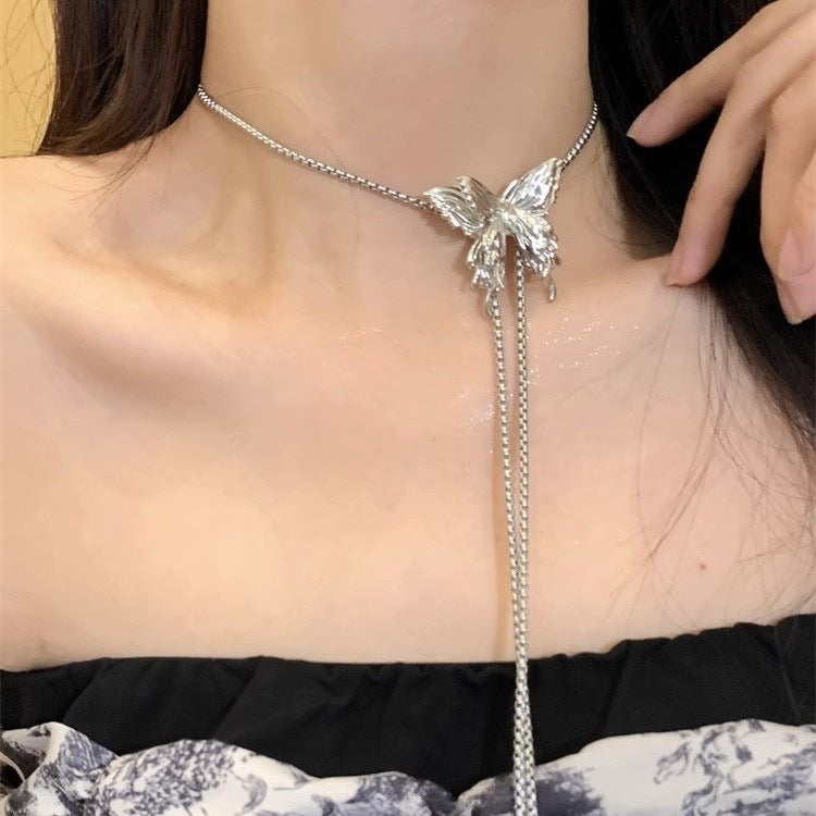 Adjustable silver butterfly necklace