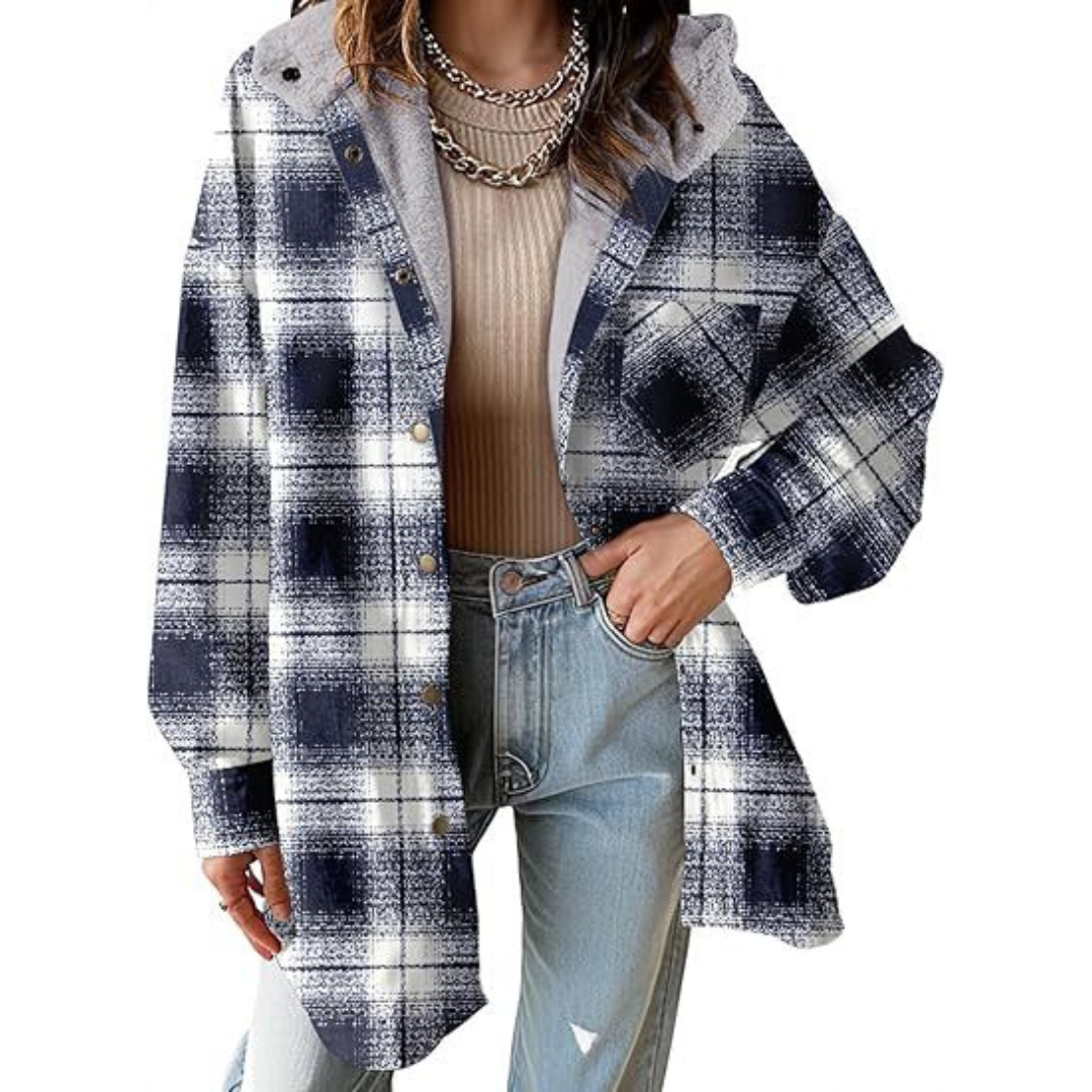 TALLULAH - Relaxed Fit Hooded Plaid Jacket