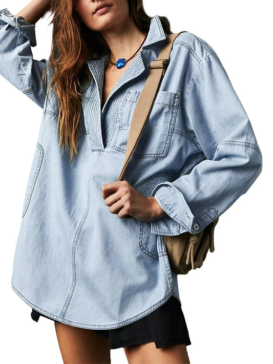 Limited time sale🔥Women's Denim V-Neck Pullover Shirt
