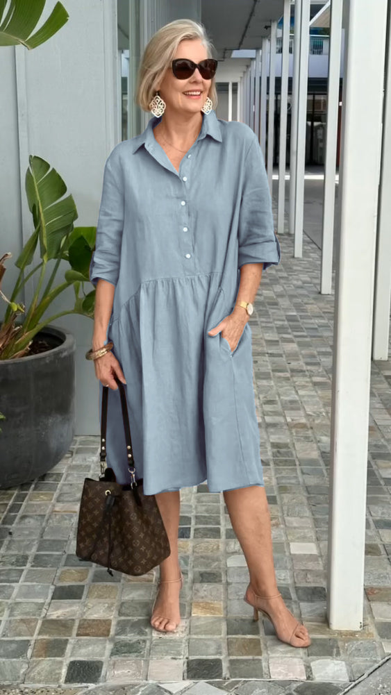 New Women's Cotton Linen Casual Dress