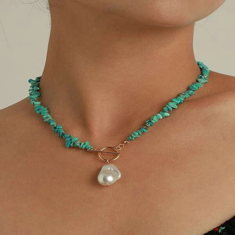 Bohemian style-Turquoise inlaid necklace