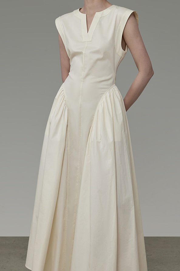 acelimosf™-Niche design textured sleeveless waist long skirt