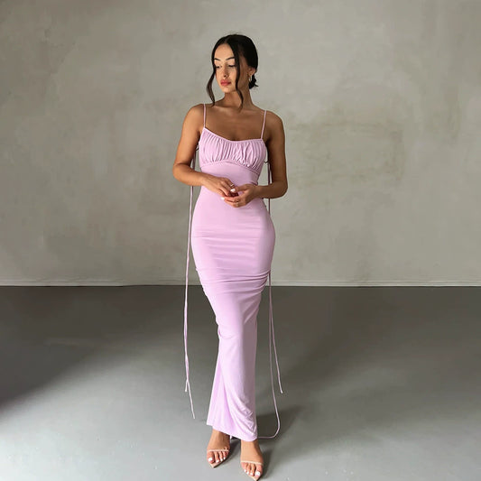 acelimosf™-Sexy Backless Pleated Maxi Evening Dress Sleeveless Suspender Dress