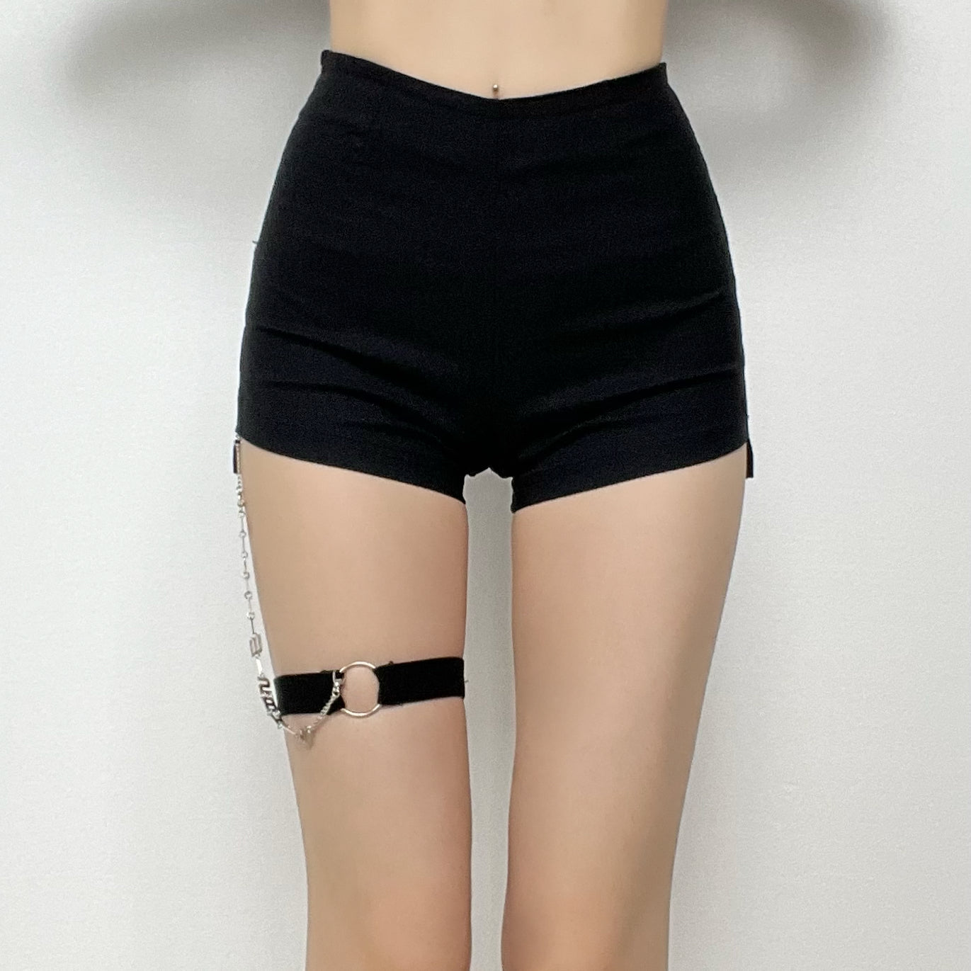 acelimosf™-High waist zip up metal chain short pant goth Alternative Darkwave Fashion goth Emo Darkwave Fashion