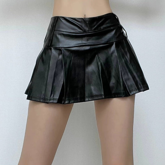 acelimosf™-Zip-up metallic pleated medium rise solid mini skirt y2k 90s Revival Techno Fashion