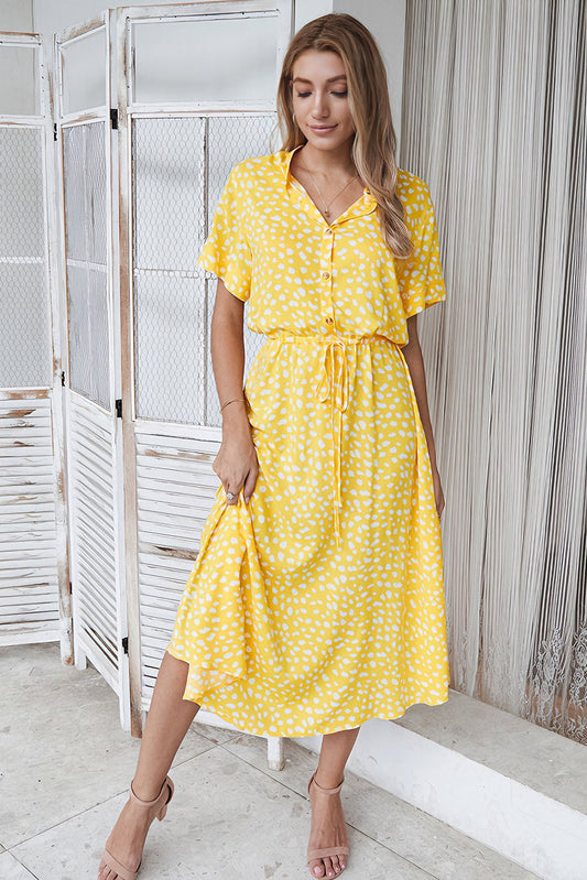 acelimosf™-Polka-dot print short-sleeved midi dress