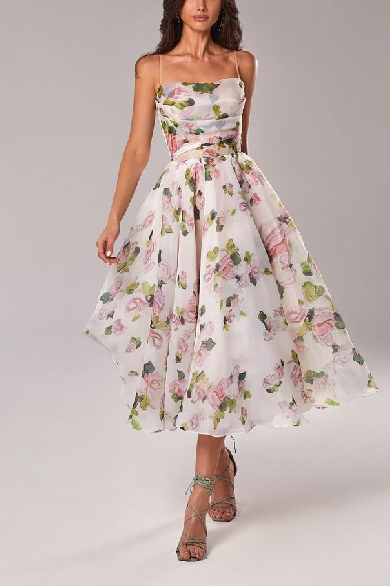 acelimosf™-Strapless sleeveless printed full skirt dress