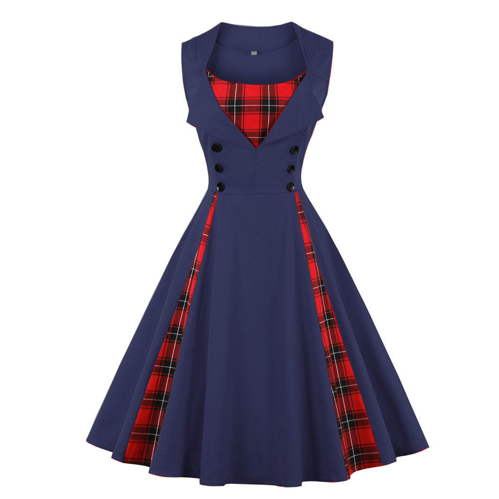 acelimosf™-Sleeveless simple plaid retro dress