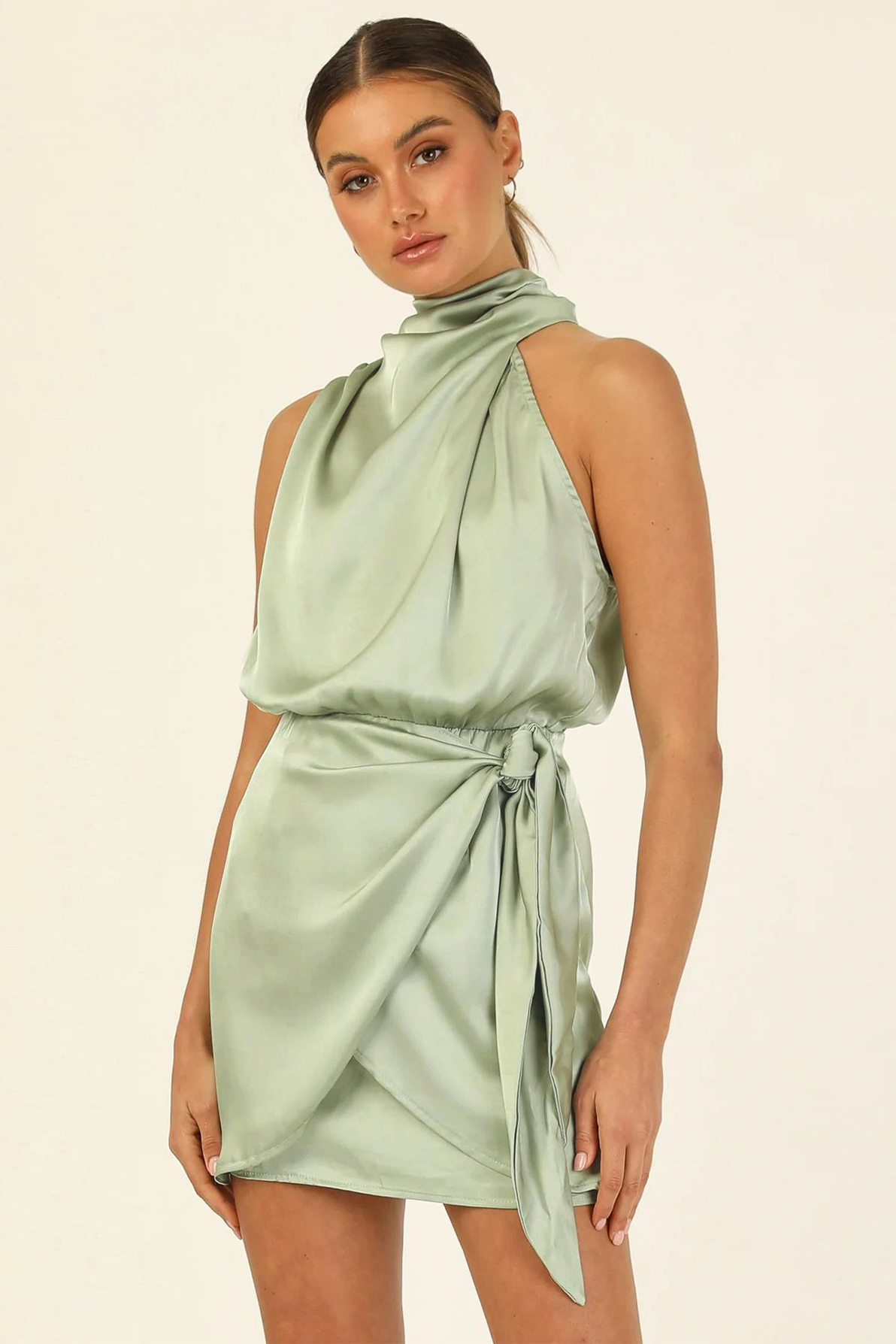 acelimosf™-Fashionable new halterneck satin strap slim dress