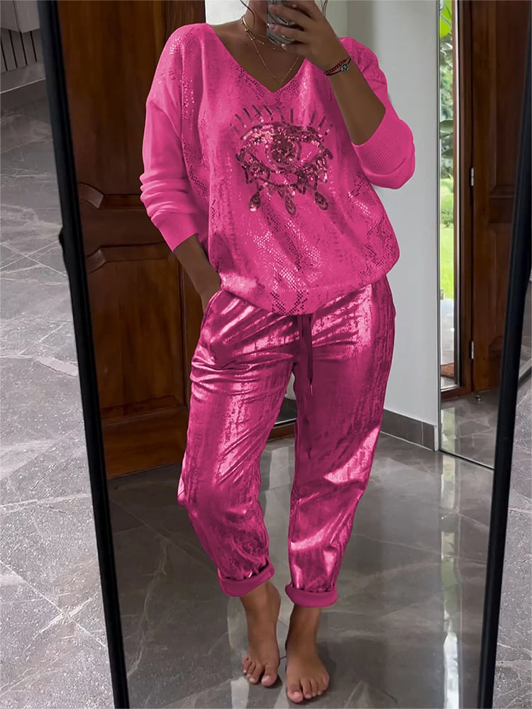 Evil Eye Gold Foil Top and Glittering Pants Set