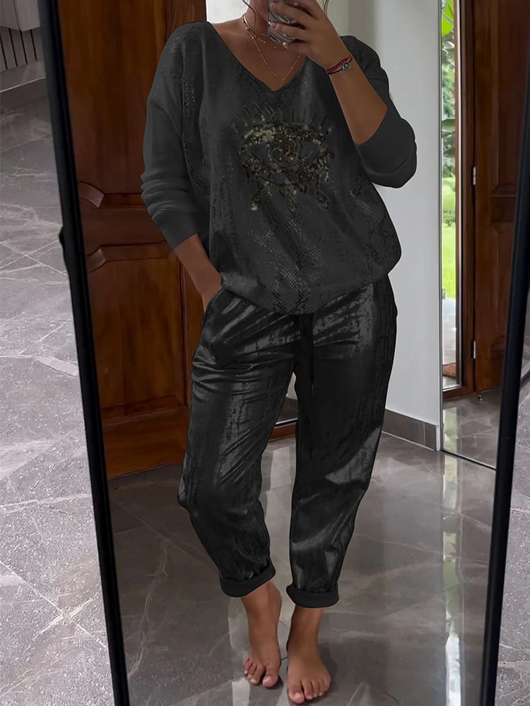 Evil Eye Gold Foil Top and Glittering Pants Set