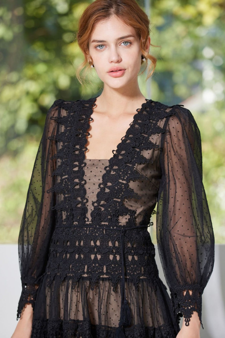 acelimosf™-Sexy V-neck high slit lace dress