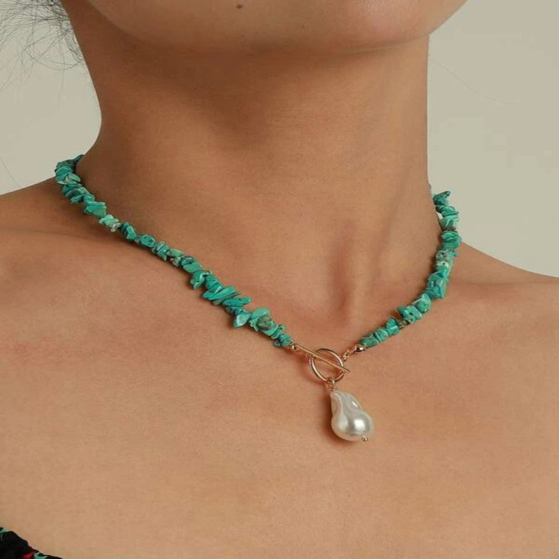 Bohemian style-Turquoise inlaid necklace