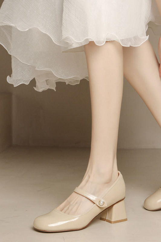 acelimosf™-Nude French retro high-heeled leather shoes