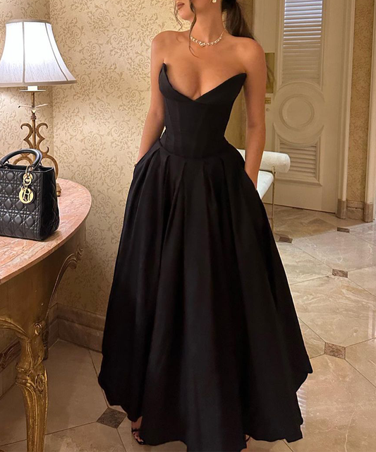 acelimosf™-Black Solid Color Princess Dress