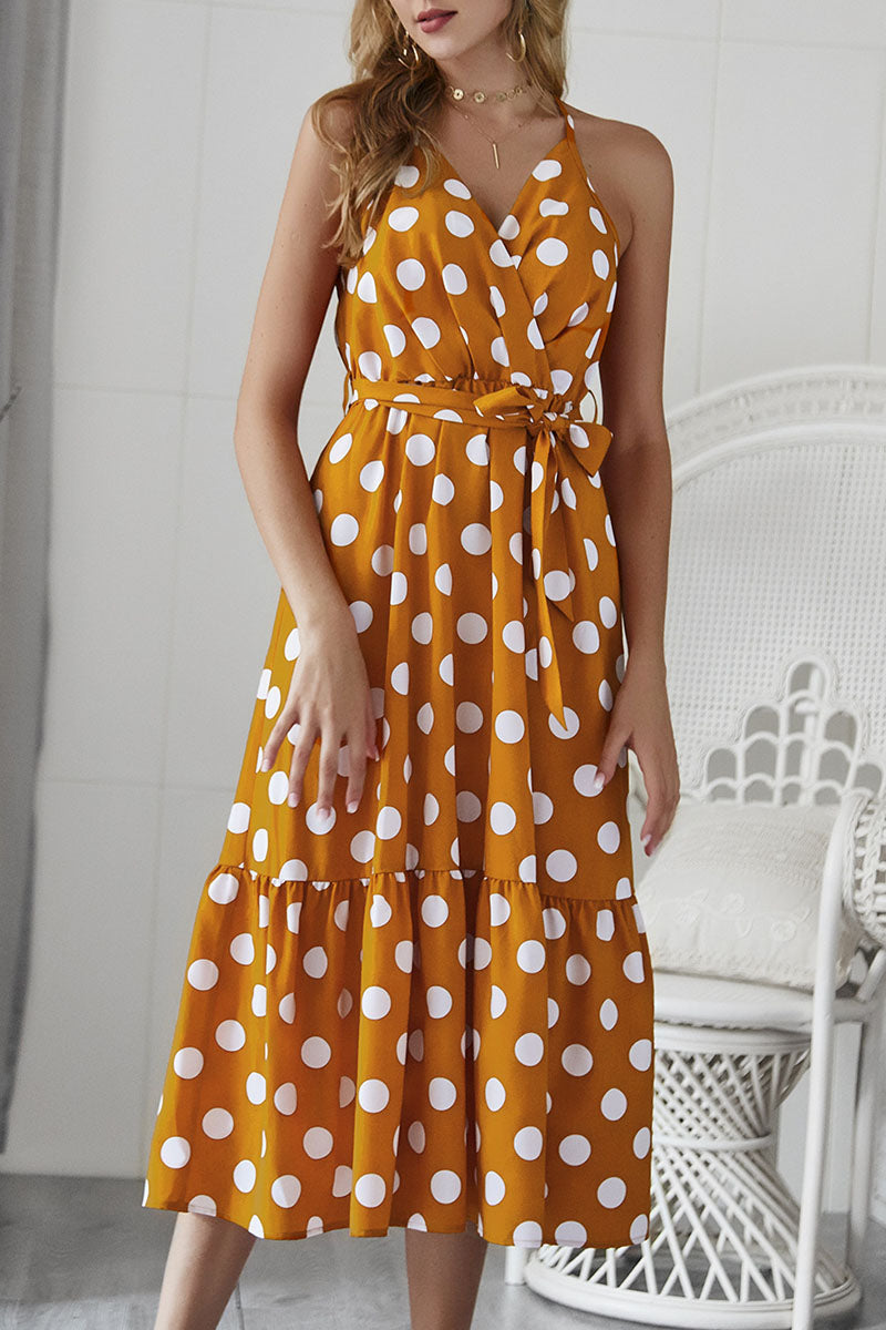 acelimosf™-Fashion Casual Dot Frenulum V Neck A Line Dresses