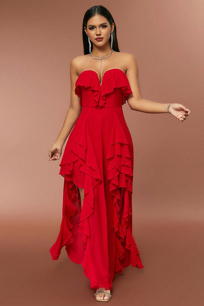 acelimosf™-V-neck ruffled backless dress