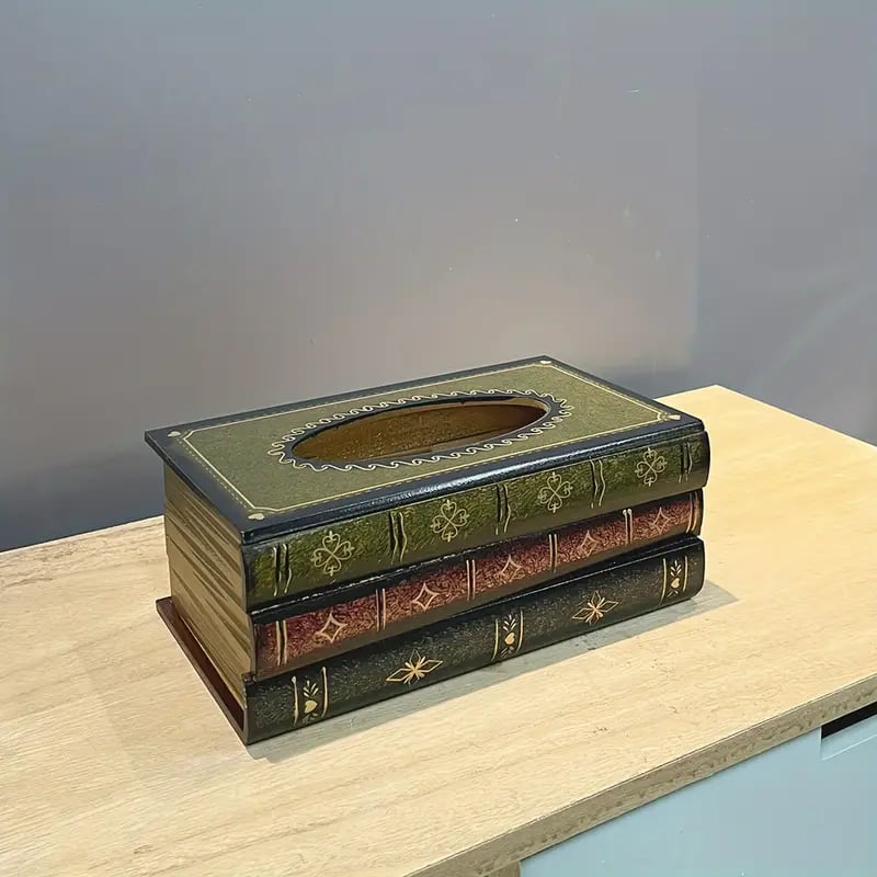 Creative Retro Wooden Book Shape Tissue Box