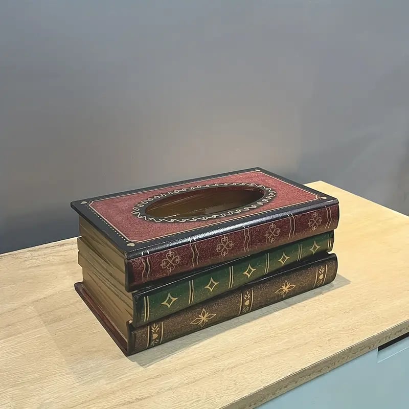 Creative Retro Wooden Book Shape Tissue Box