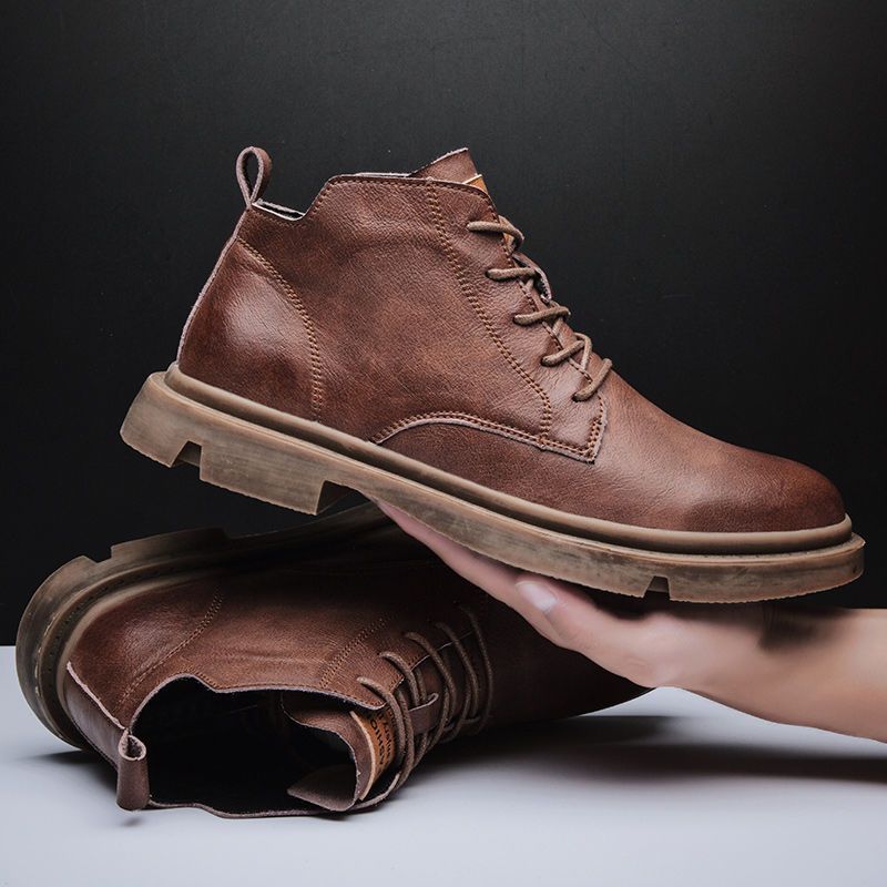 Men's Lace-Up Round Toe Work Casual Leather Boots
