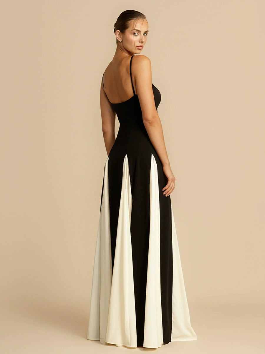 acelimosf™-Hot girl long dress black and white contrast suspender dress