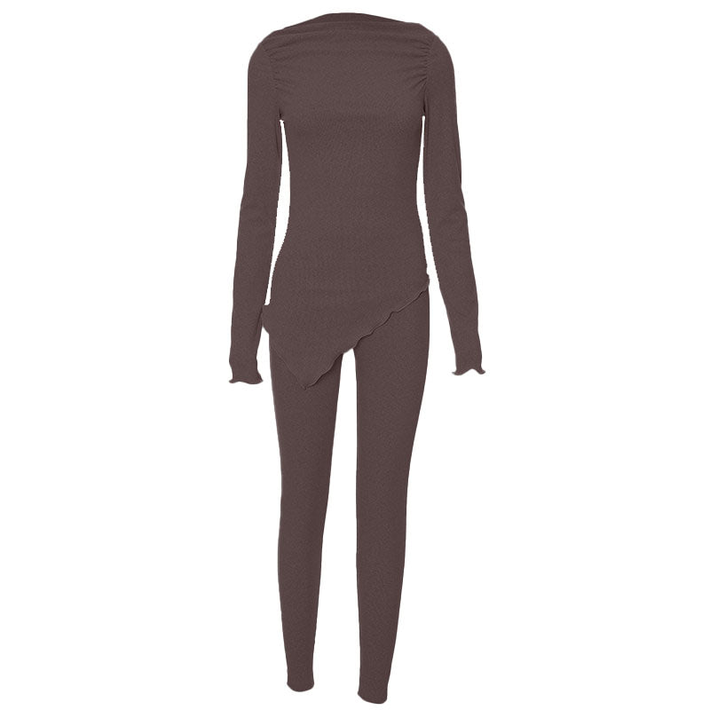 acelimosf™-Long sleeve irregular ruched solid pant set