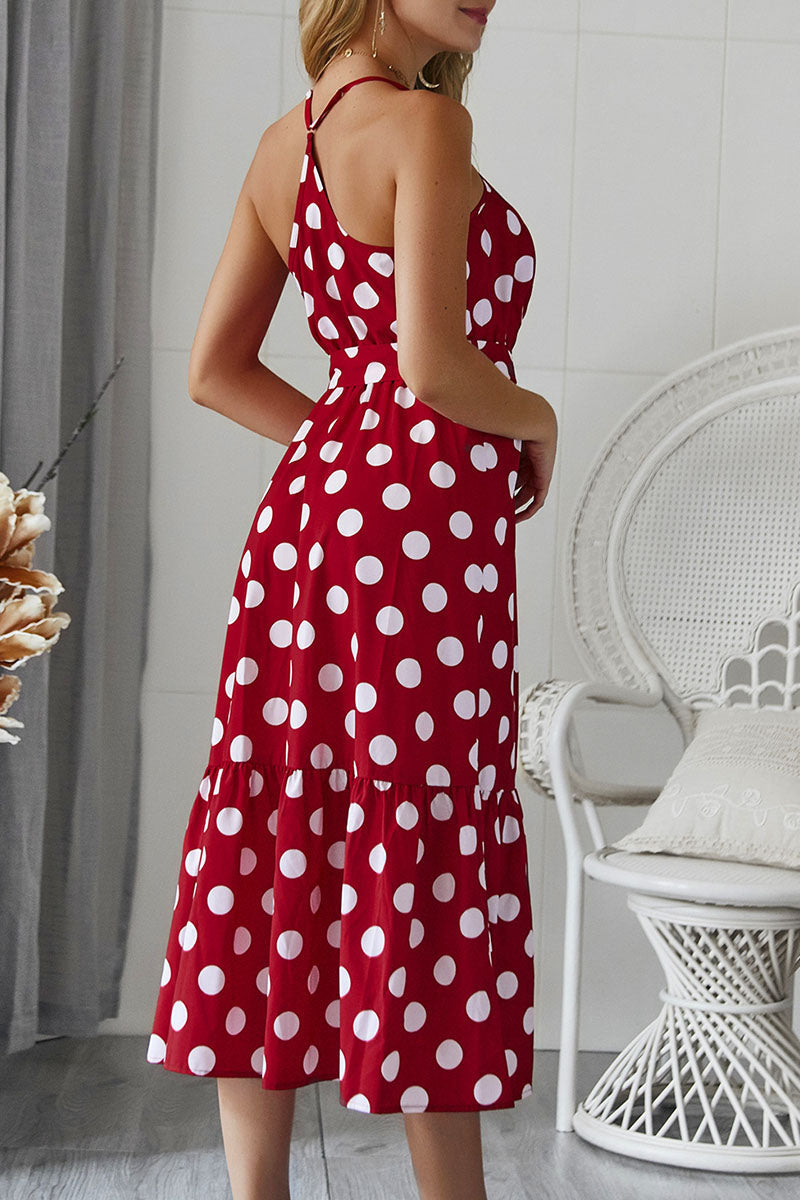 acelimosf™-Fashion Casual Dot Frenulum V Neck A Line Dresses