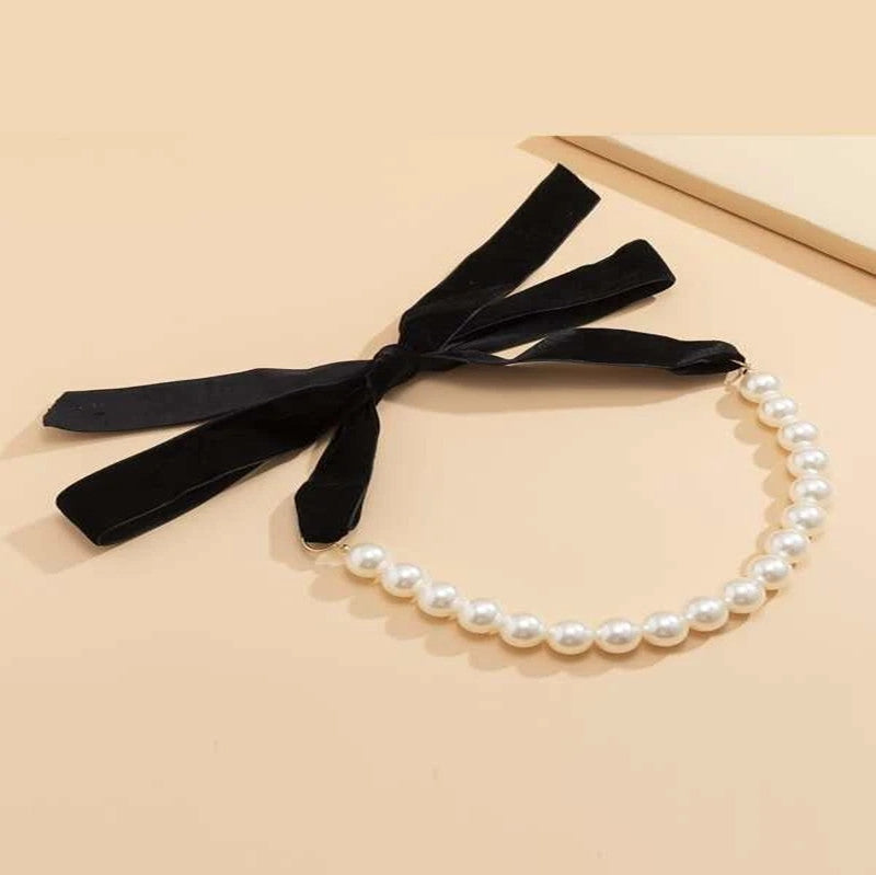 Pearl Butterfly Bow Ribbon Necklace