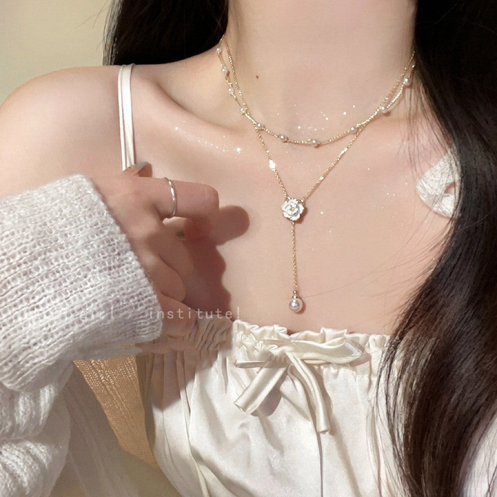 Double-Layered Pearl Camellia Necklace