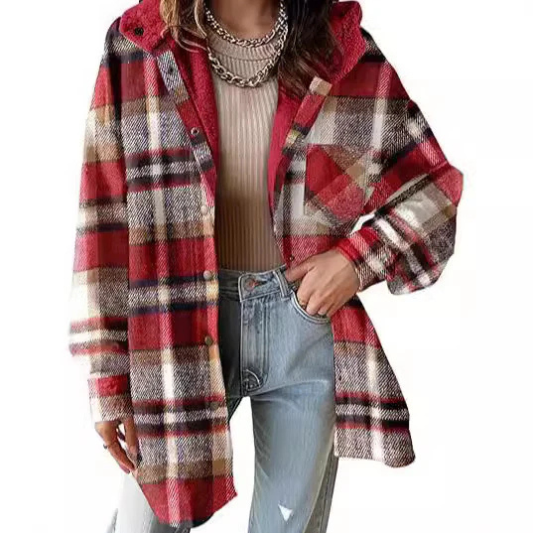 TALLULAH - Relaxed Fit Hooded Plaid Jacket
