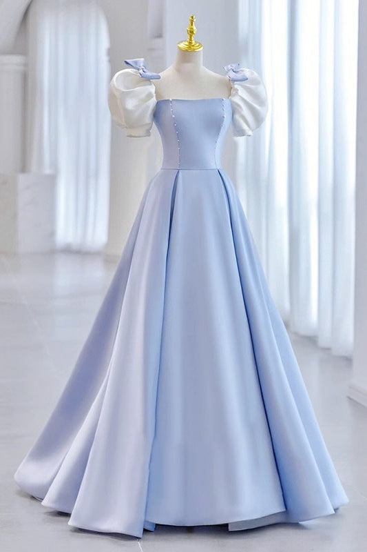 acelimosf™-Runaway Princess blue puff sleeve evening dress