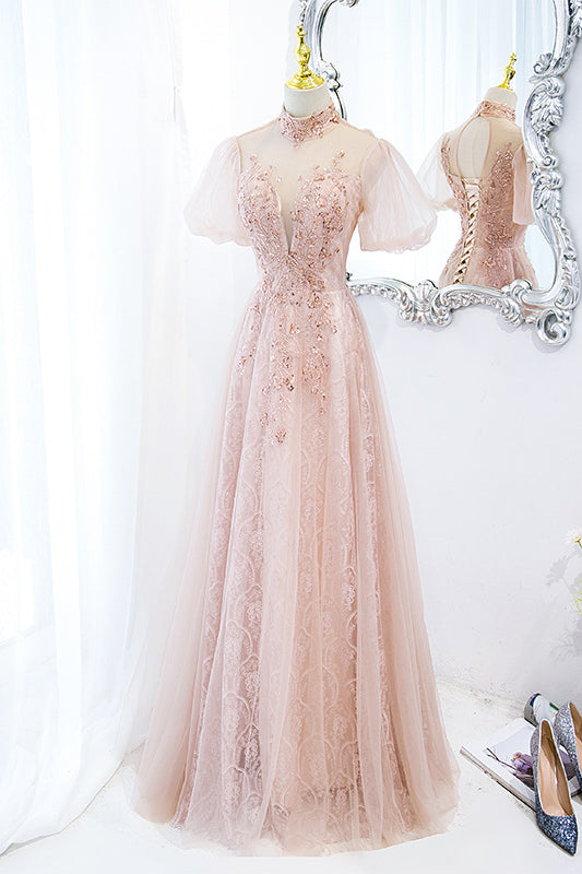 acelimosf™-Pink lace evening gown