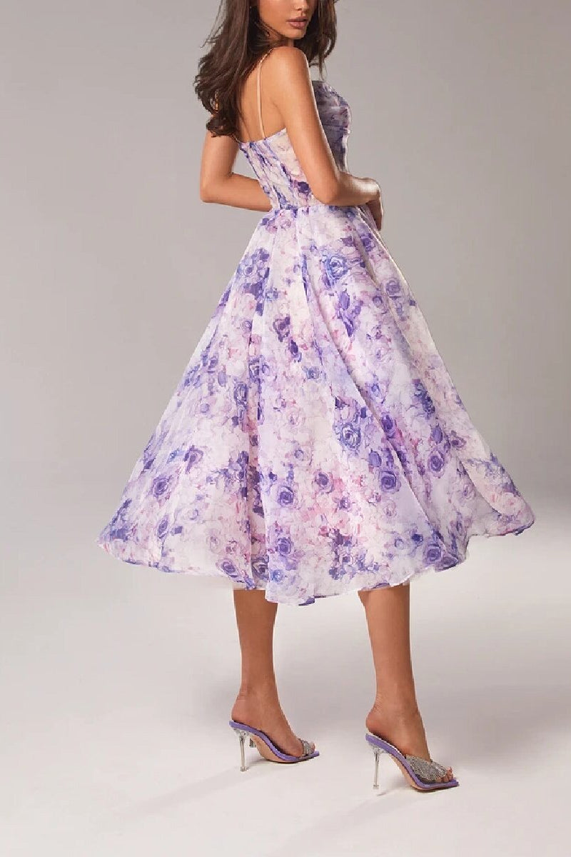 acelimosf™-Strapless sleeveless printed full skirt dress