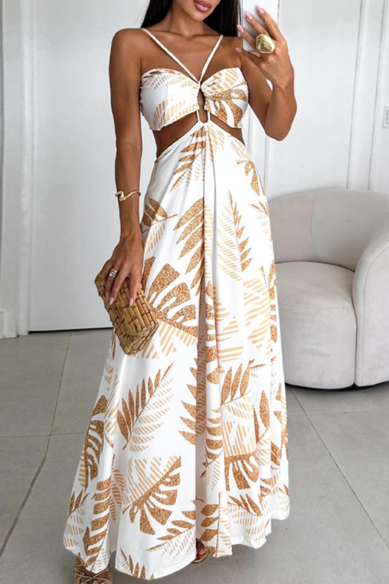 acelimosf™-Sexy Casual Print Backless Spaghetti Strap Long Dresses