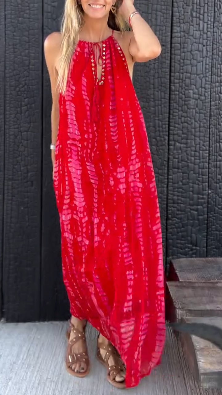 Women's Halter Neck Tie-Dye Holiday Casual Dress