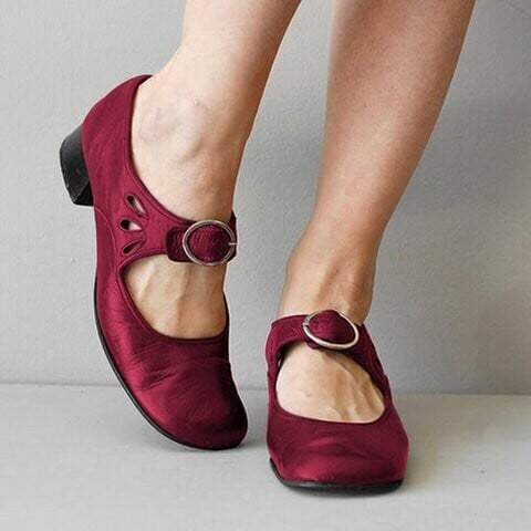 Mary Jane Leather Comfortable Low-Heeled Buckle Strap Shoes
