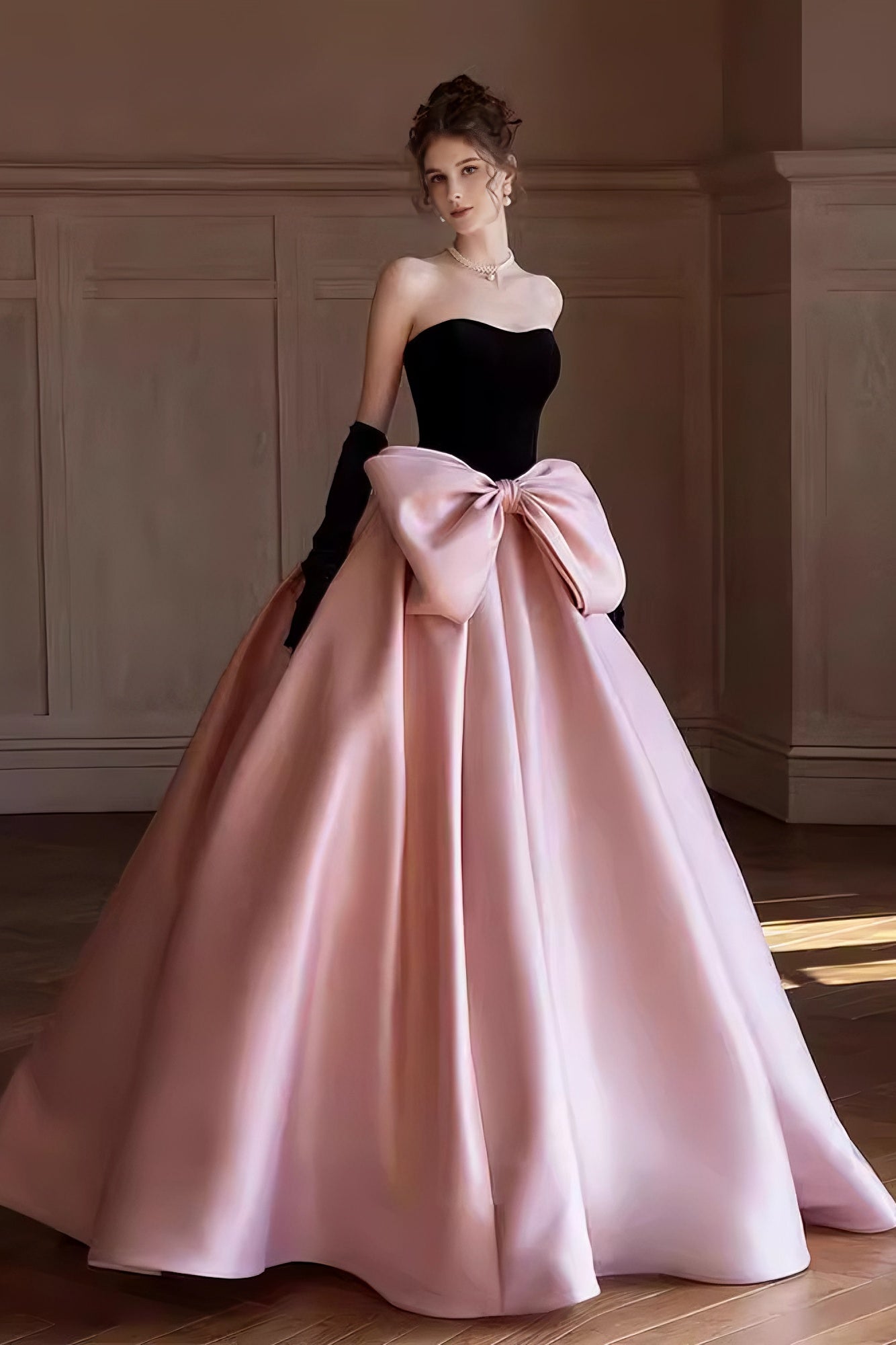 acelimosf™-Runaway princess evening dress black adult ceremony birthday party bow pink dress