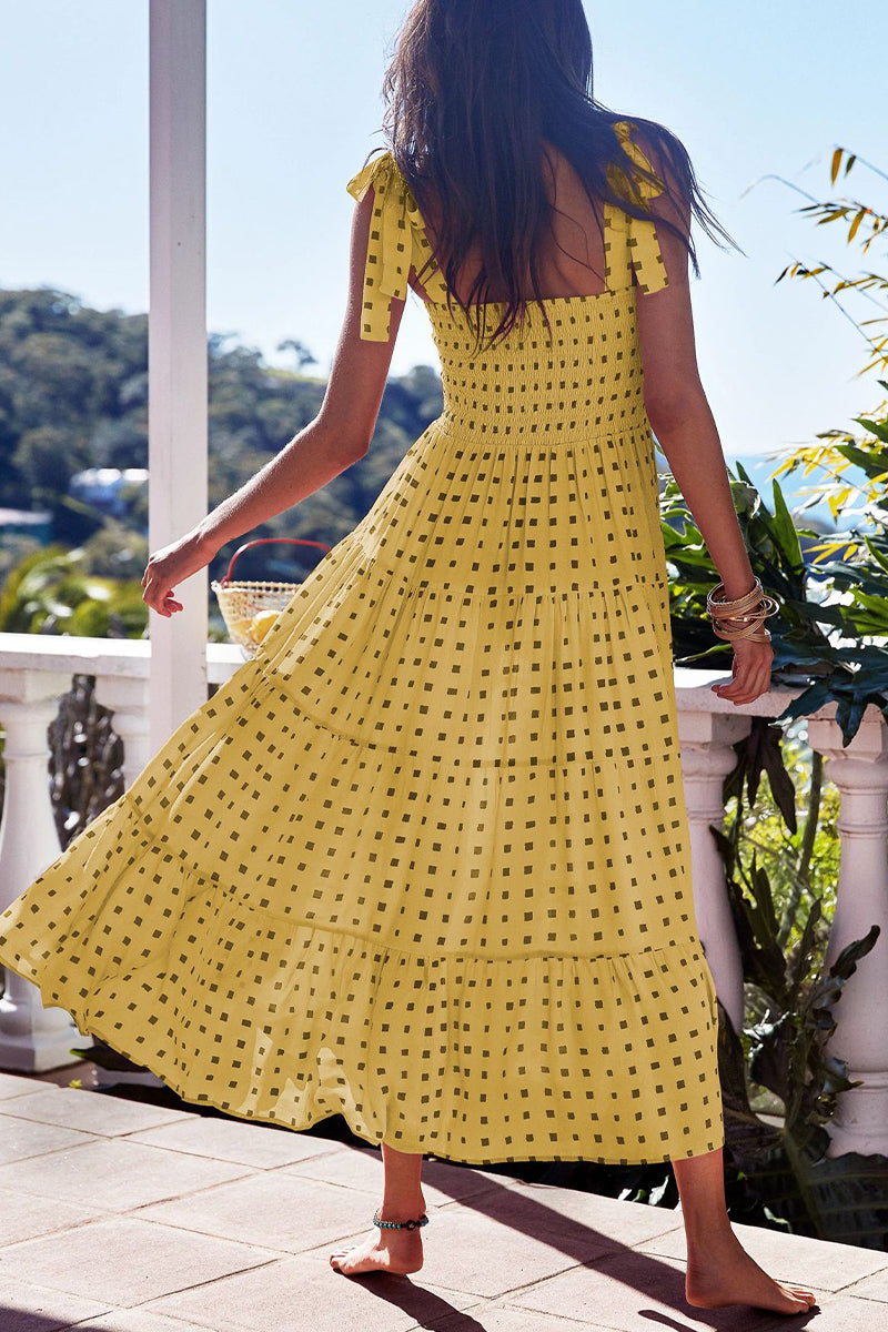 acelimosf™-Fashion Street Dot Patchwork Spaghetti Strap Printed Dresses