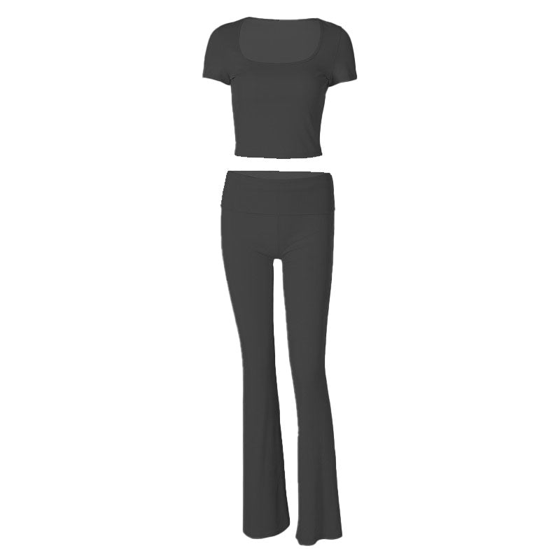 acelimosf™-Short sleeve u neck ribbed solid pant set