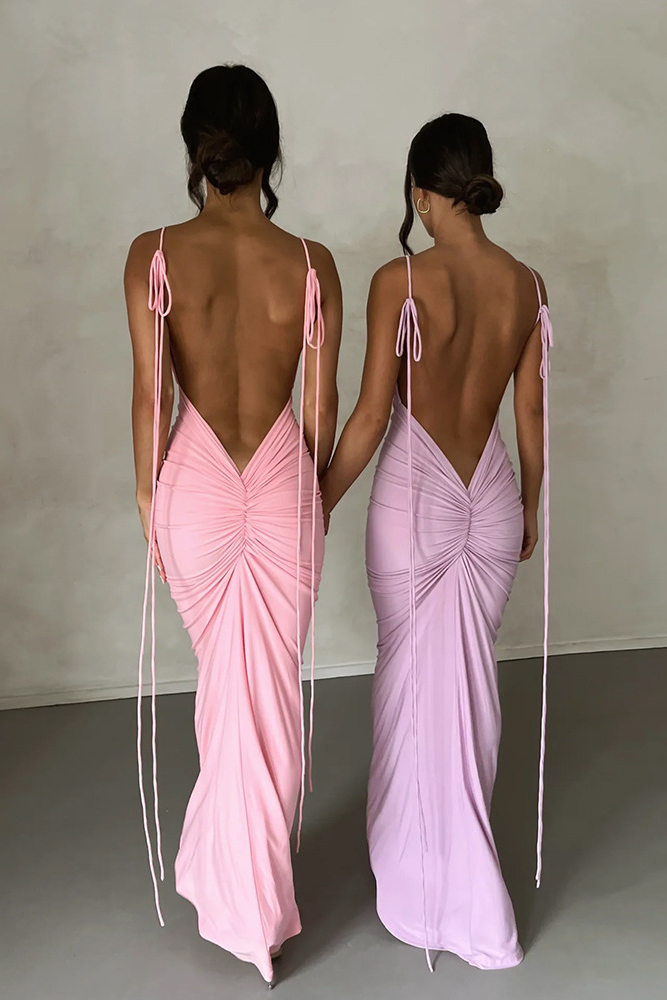 acelimosf™-Sexy backless pleated long skirt evening dress