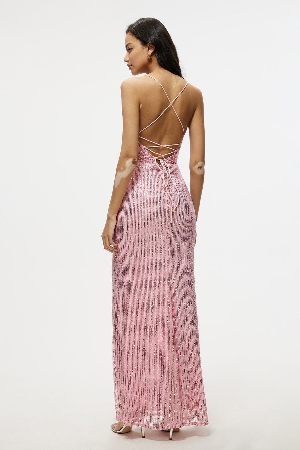 acelimosf™-Sleeveless halter dress slim fit hip sequined long skirt