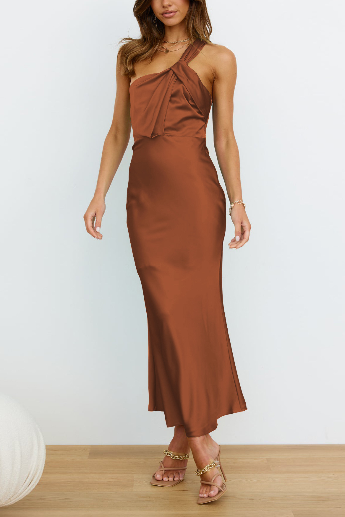 acelimosf™-Elegant one-shoulder satin bridesmaid dress with slim fit