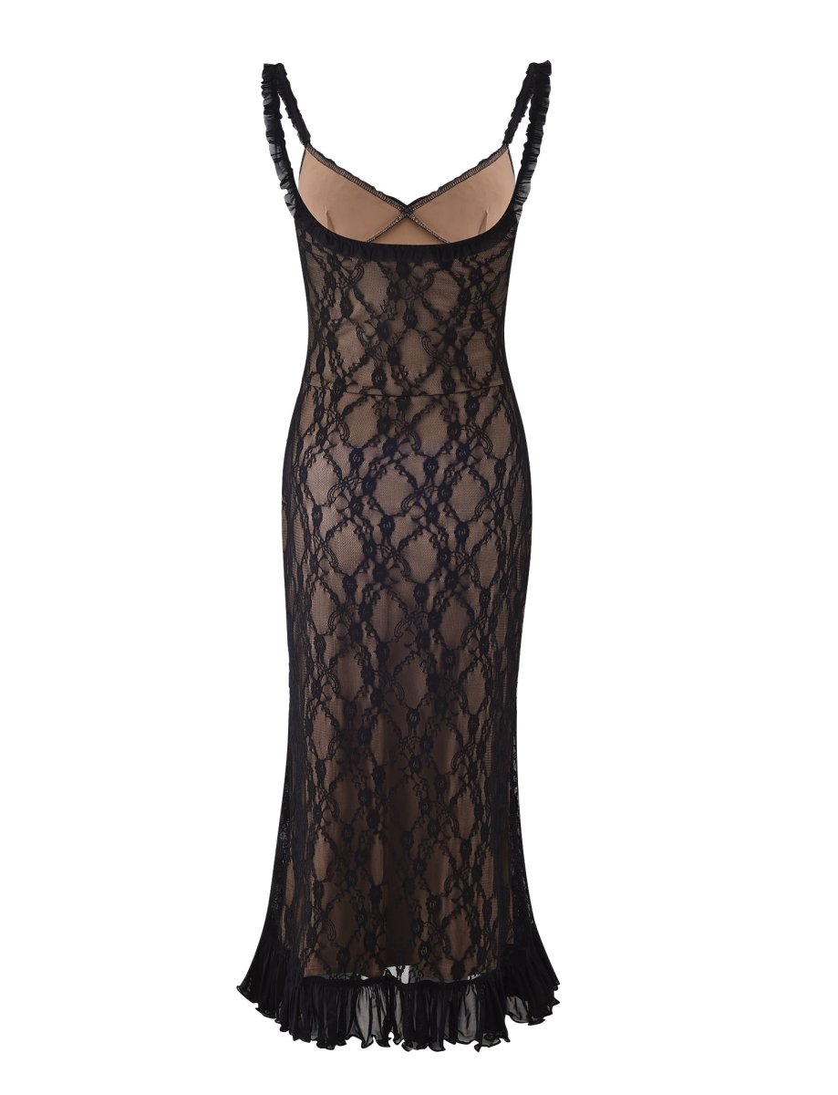 acelimosf™-Elegant lace mesh patchwork suspender dress