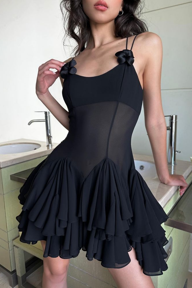 acelimosf™-Sexy see-through strapless ruffled dress