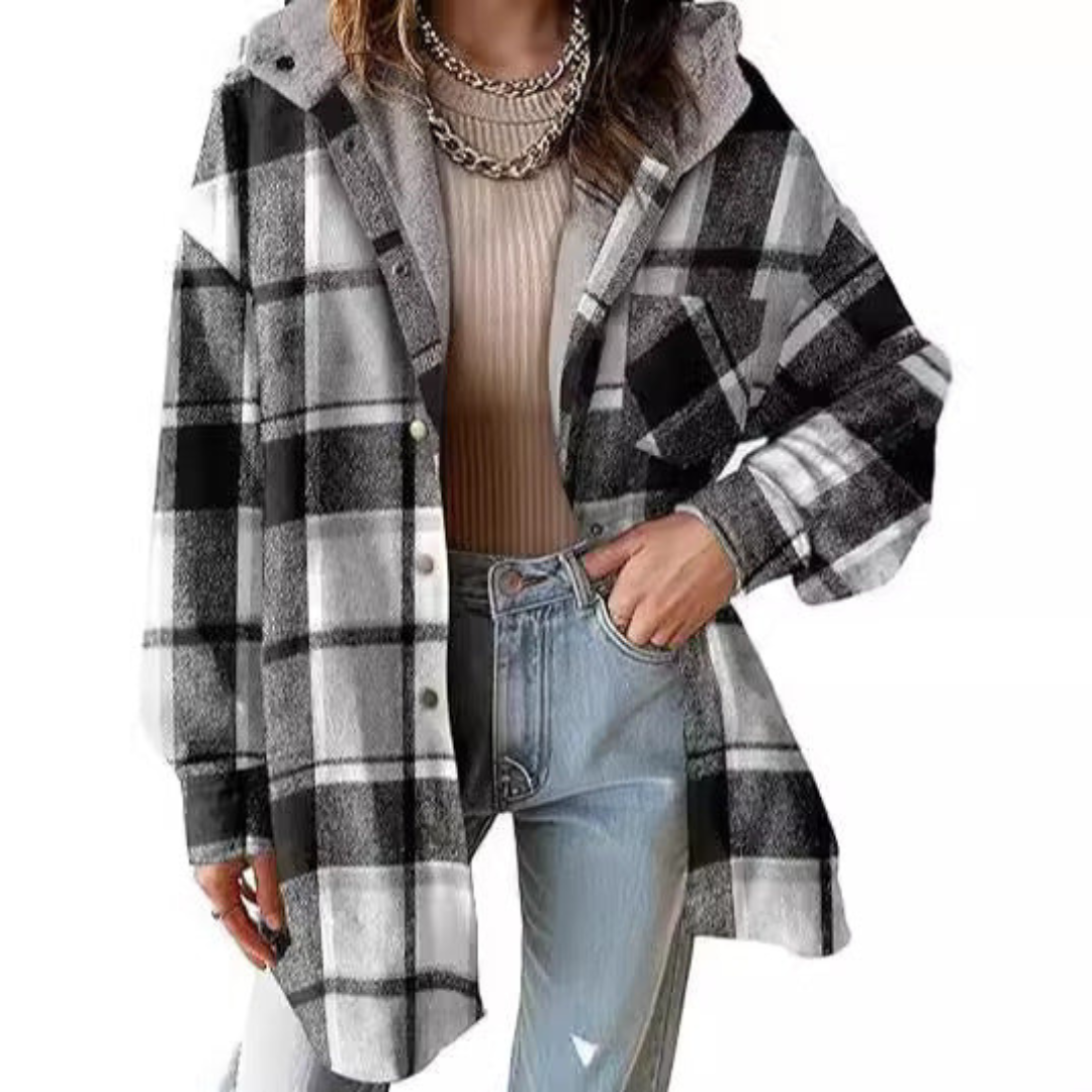 TALLULAH - Relaxed Fit Hooded Plaid Jacket