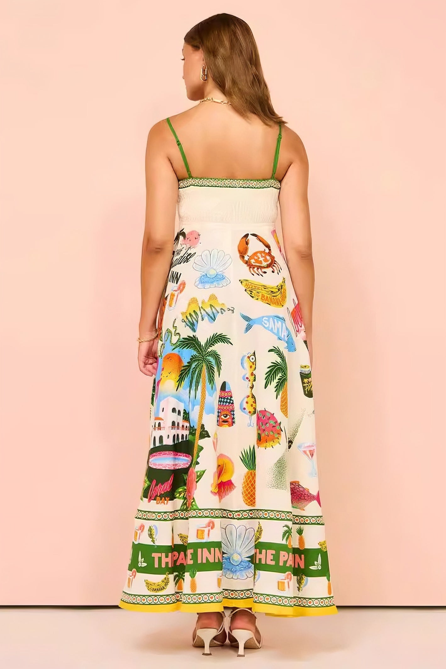 acelimosf™-Sling graffiti print sleeveless full skirt dress